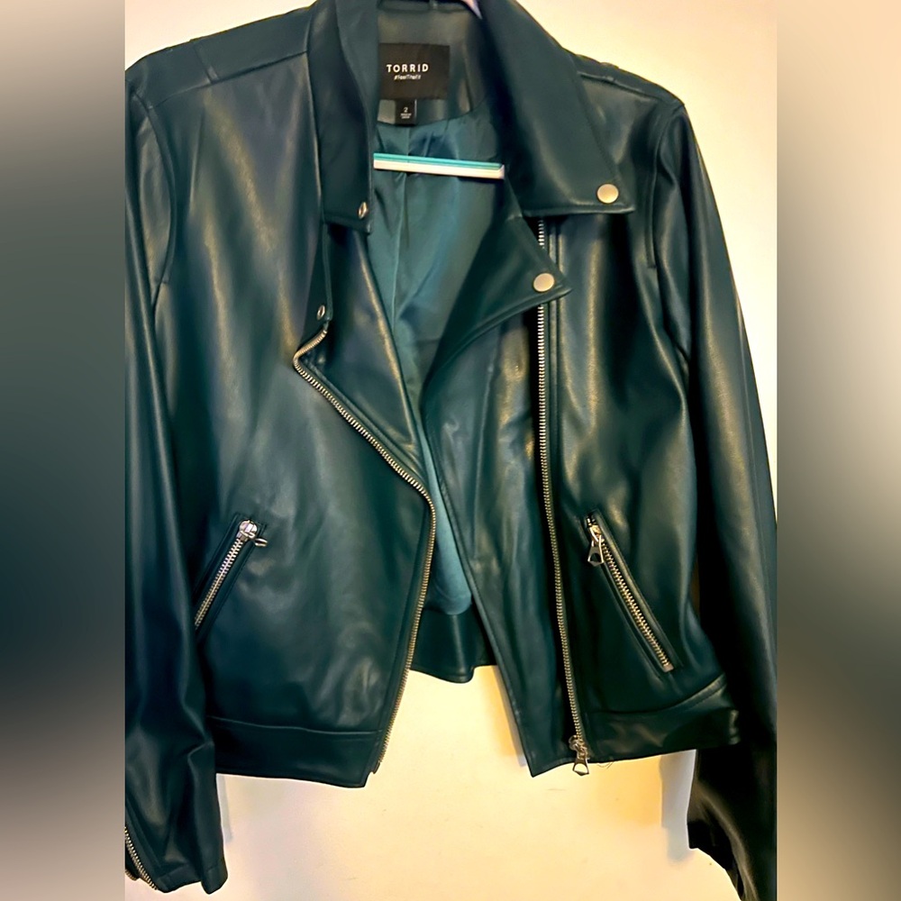 Beautiful Dark Green Faux Biker Jacket